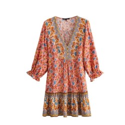 Floral Print Vestido Bohemian Dress