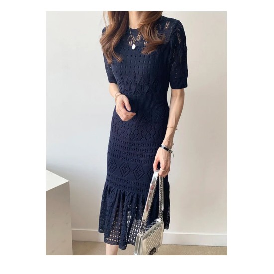 Casual Chic Slim Out Dresses O Neck Short Sleeve Wrap Hip Knitted Dress Casual Chic Slim Out Dresses O Neck Short Sleeve Wrap Hip Knitted Dress