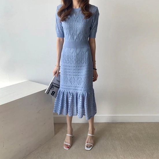 Casual Chic Slim Out Dresses O Neck Short Sleeve Wrap Hip Knitted Dress Casual Chic Slim Out Dresses O Neck Short Sleeve Wrap Hip Knitted Dress