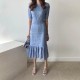 Casual Chic Slim Out Dresses O Neck Short Sleeve Wrap Hip Knitted Dress Casual Chic Slim Out Dresses O Neck Short Sleeve Wrap Hip Knitted Dress