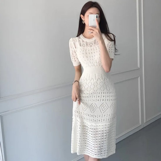 Casual Chic Slim Out Dresses O Neck Short Sleeve Wrap Hip Knitted Dress Casual Chic Slim Out Dresses O Neck Short Sleeve Wrap Hip Knitted Dress