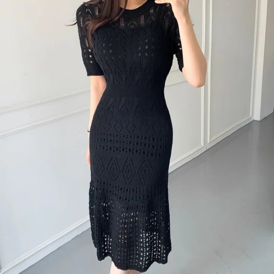 Casual Chic Slim Out Dresses O Neck Short Sleeve Wrap Hip Knitted Dress Casual Chic Slim Out Dresses O Neck Short Sleeve Wrap Hip Knitted Dress