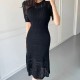 Casual Chic Slim Out Dresses O Neck Short Sleeve Wrap Hip Knitted Dress Casual Chic Slim Out Dresses O Neck Short Sleeve Wrap Hip Knitted Dress