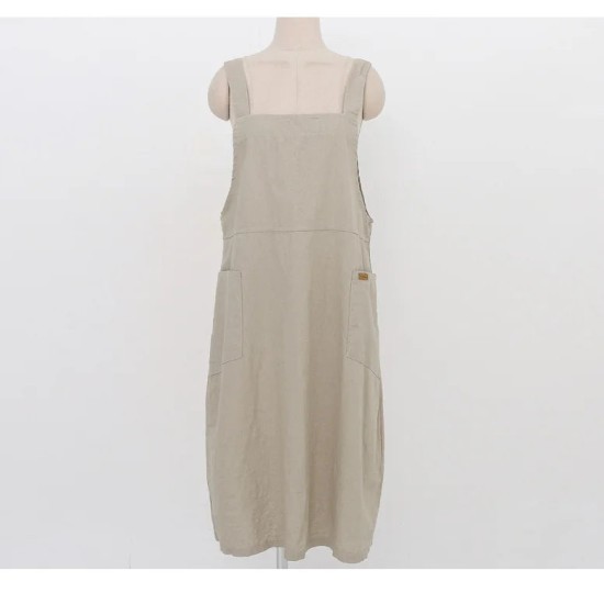 Fashion Cotton Linen Spaghetti Strap Dress Loose Pockets Fashion Cotton Linen Spaghetti Strap Dress Loose Pockets