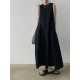 Cotton Linen Sleeveless Women's Long Dresses Solid O-Neck Style Cotton Linen Sleeveless Women's Long Dresses Solid O-Neck Style