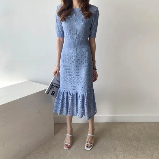 Casual Chic Slim Out Dresses O Neck Short Sleeve Wrap Hip Knitted Dress Casual Chic Slim Out Dresses O Neck Short Sleeve Wrap Hip Knitted Dress