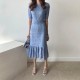 Casual Chic Slim Out Dresses O Neck Short Sleeve Wrap Hip Knitted Dress Casual Chic Slim Out Dresses O Neck Short Sleeve Wrap Hip Knitted Dress