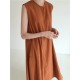 Cotton Linen Sleeveless Women's Long Dresses Solid O-Neck Style Cotton Linen Sleeveless Women's Long Dresses Solid O-Neck Style