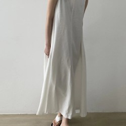Cotton Linen Sleeveless Women's Long Dresses Solid O-Neck Style