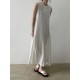 Cotton Linen Sleeveless Women's Long Dresses Solid O-Neck Style Cotton Linen Sleeveless Women's Long Dresses Solid O-Neck Style