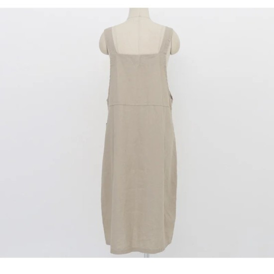 Fashion Cotton Linen Spaghetti Strap Dress Loose Pockets Fashion Cotton Linen Spaghetti Strap Dress Loose Pockets