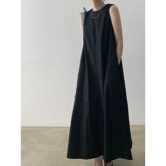 Cotton Linen Sleeveless Women's Long Dresses Solid O-Neck Style Cotton Linen Sleeveless Women's Long Dresses Solid O-Neck Style