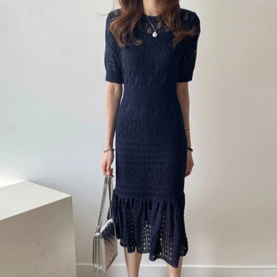 Casual Chic Slim Out Dresses O Neck Short Sleeve Wrap Hip Knitted Dress Casual Chic Slim Out Dresses O Neck Short Sleeve Wrap Hip Knitted Dress