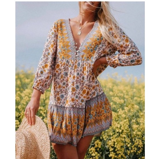 Floral Print Vestido Bohemian Dress