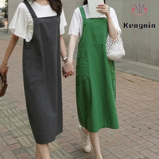 Fashion Cotton Linen Spaghetti Strap Dress Loose Pockets Fashion Cotton Linen Spaghetti Strap Dress Loose Pockets