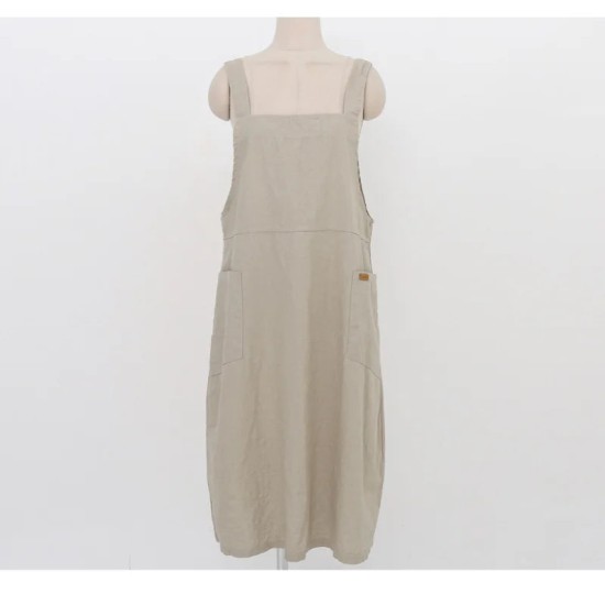 Fashion Cotton Linen Spaghetti Strap Dress Loose Pockets Fashion Cotton Linen Spaghetti Strap Dress Loose Pockets