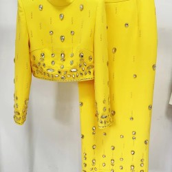 Fashion New Heavy Inlaid Short Top Dress Suit Two-Piece Set