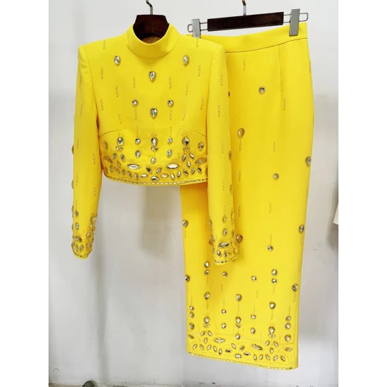 Fashion New Heavy Inlaid Short Top Dress Suit Two-Piece Set Fashion New Heavy Inlaid Short Top Dress Suit Two-Piece Set