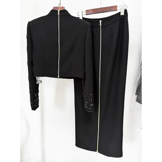 Fashion New Heavy Inlaid Short Top Dress Suit Two-Piece Set Fashion New Heavy Inlaid Short Top Dress Suit Two-Piece Set