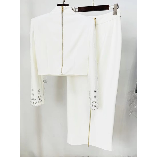 Fashion New Heavy Inlaid Short Top Dress Suit Two-Piece Set Fashion New Heavy Inlaid Short Top Dress Suit Two-Piece Set