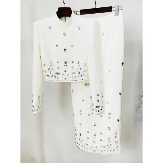 Fashion New Heavy Inlaid Short Top Dress Suit Two-Piece Set Fashion New Heavy Inlaid Short Top Dress Suit Two-Piece Set