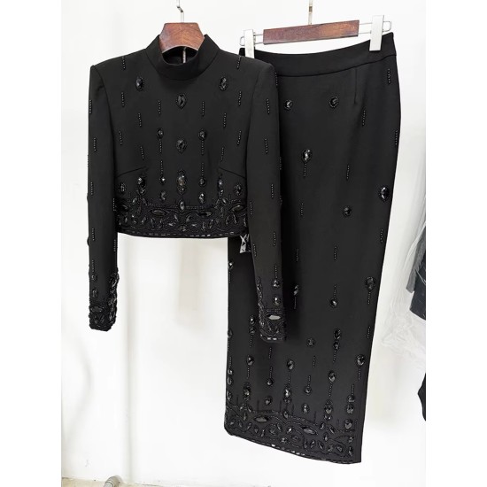 Fashion New Heavy Inlaid Short Top Dress Suit Two-Piece Set Fashion New Heavy Inlaid Short Top Dress Suit Two-Piece Set