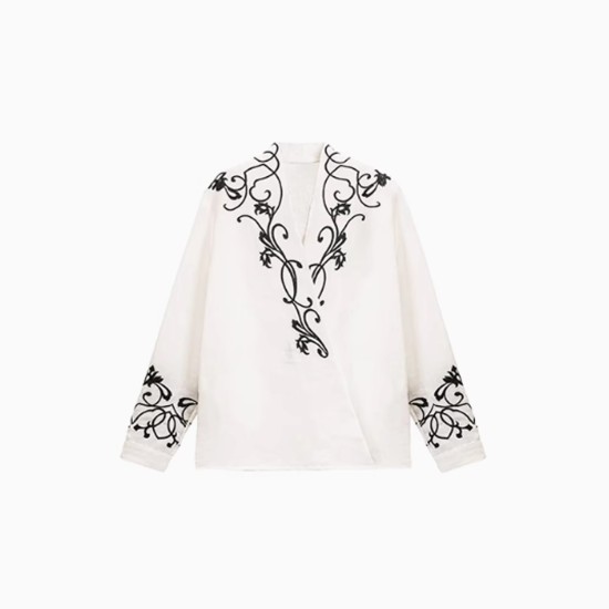Women's Blouse Embroidered Simple Fashion Long Sleeve Top Women's Blouse Embroidered Simple Fashion Long Sleeve Top