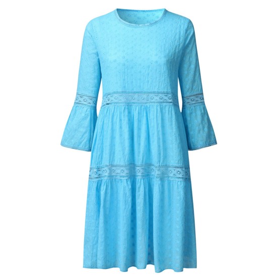 Boho Solid Crew Neck Hollow Out Splice Dress Boho Solid Crew Neck Hollow Out Splice Dress