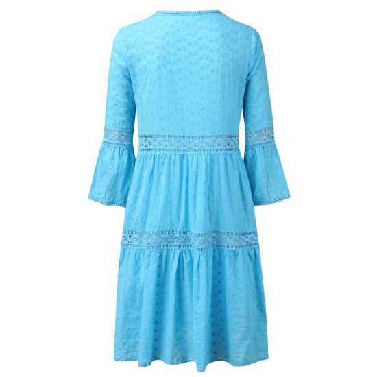 Boho Solid Crew Neck Hollow Out Splice Dress Boho Solid Crew Neck Hollow Out Splice Dress