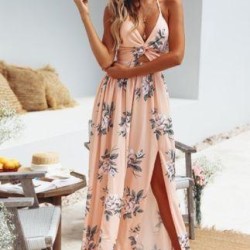 Boho Floral Halter Maxi Long Dress