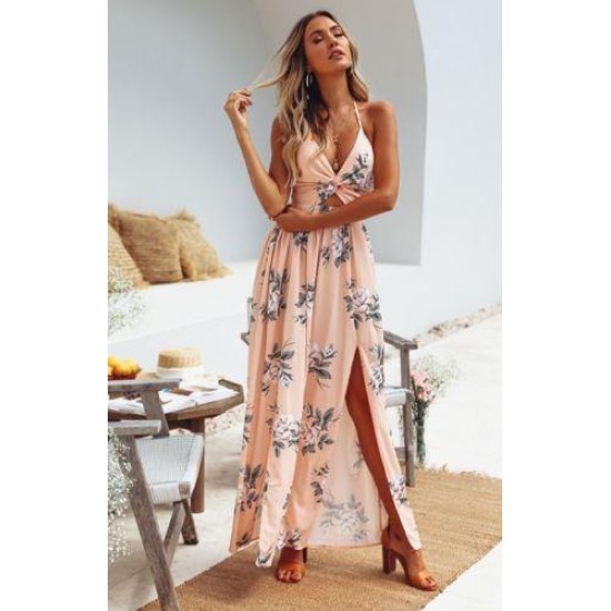 Boho Floral Halter Maxi Long Dress Boho Floral Halter Maxi Long Dress