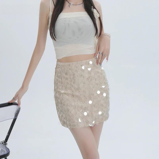 Fashion Sequined Beach Casual High Waist Slim A-line Short Skirt Fashion Sequined Beach Casual High Waist Slim A-line Short Skirt