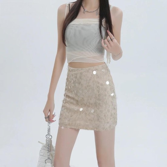 Fashion Sequined Beach Casual High Waist Slim A-line Short Skirt Fashion Sequined Beach Casual High Waist Slim A-line Short Skirt
