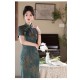 Chinese style imitation acetic acid printed long modified slim fit and slim retro cheongsam Chinese style imitation acetic acid printed long modified slim fit and slim retro cheongsam