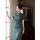 Chinese style imitation acetic acid printed long modified slim fit and slim retro cheongsam Chinese style imitation acetic acid printed long modified slim fit and slim retro cheongsam