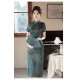 Chinese style imitation acetic acid printed long modified slim fit and slim retro cheongsam Chinese style imitation acetic acid printed long modified slim fit and slim retro cheongsam