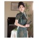 Chinese style imitation acetic acid printed long modified slim fit and slim retro cheongsam Chinese style imitation acetic acid printed long modified slim fit and slim retro cheongsam