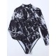 Black Print One Piece Swimsuit Zipper Long Sleeve Swimwear Sports Black Print One Piece Swimsuit Zipper Long Sleeve Swimwear Sports