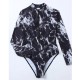 Black Print One Piece Swimsuit Zipper Long Sleeve Swimwear Sports Black Print One Piece Swimsuit Zipper Long Sleeve Swimwear Sports