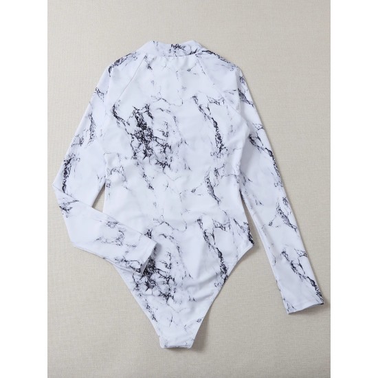 Black Print One Piece Swimsuit Zipper Long Sleeve Swimwear Sports Black Print One Piece Swimsuit Zipper Long Sleeve Swimwear Sports