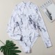 Black Print One Piece Swimsuit Zipper Long Sleeve Swimwear Sports Black Print One Piece Swimsuit Zipper Long Sleeve Swimwear Sports