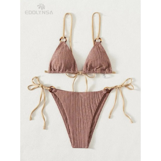 Bikini Set Plain Ring Linked Spaghetti Strap Swimwear Bikini Set Plain Ring Linked Spaghetti Strap Swimwear