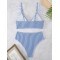 Striped Ruffle Trim Bikini High Waist Swimsuit