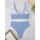 Striped Ruffle Trim Bikini High Waist Swimsuit Striped Ruffle Trim Bikini High Waist Swimsuit