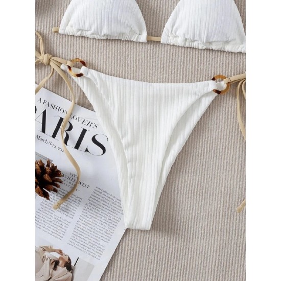 Bikini Set Plain Ring Linked Spaghetti Strap Swimwear Bikini Set Plain Ring Linked Spaghetti Strap Swimwear