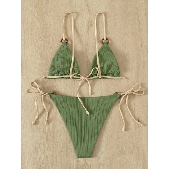 Bikini Set Plain Ring Linked Spaghetti Strap Swimwear Bikini Set Plain Ring Linked Spaghetti Strap Swimwear