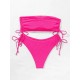 Ribbed Bikini Set for Women Drawstring Side Bandeau Top Ribbed Bikini Set for Women Drawstring Side Bandeau Top