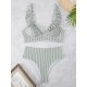 Striped Ruffle Trim Bikini High Waist Swimsuit Striped Ruffle Trim Bikini High Waist Swimsuit