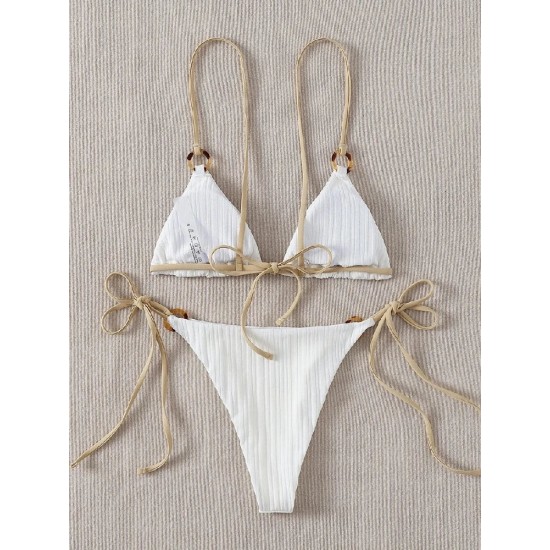 Bikini Set Plain Ring Linked Spaghetti Strap Swimwear Bikini Set Plain Ring Linked Spaghetti Strap Swimwear