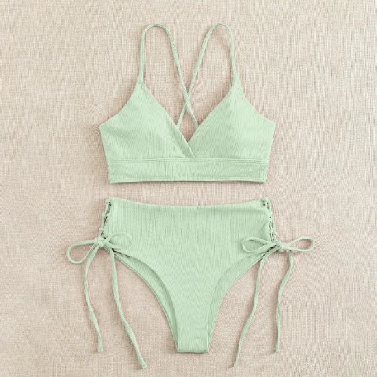 V-Neck Split Bikini Set for Women Solid Color Beach Swimwear V-Neck Split Bikini Set for Women Solid Color Beach Swimwear